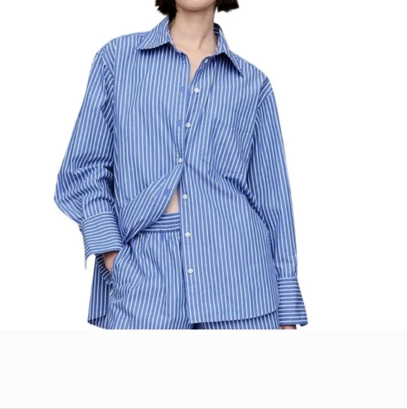 GAP || XL Blue Stripe Organic Poplin Cotton Button Down Big Shirt - Picture 2 of 8